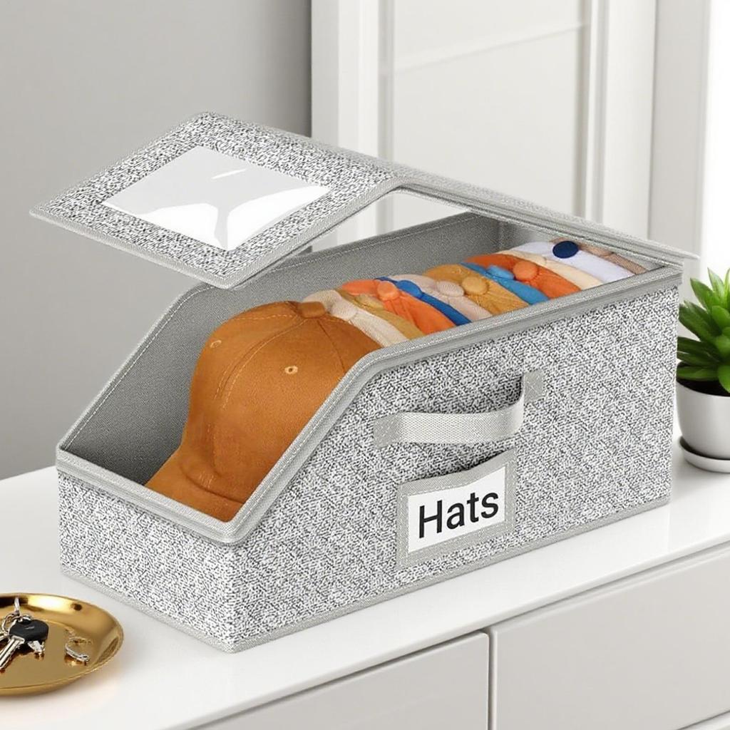 Hat Organizer Holds Up To 24 Stackable Hat Box Clear Window Bin Case For Bedroom Closet Beanie Cowboy