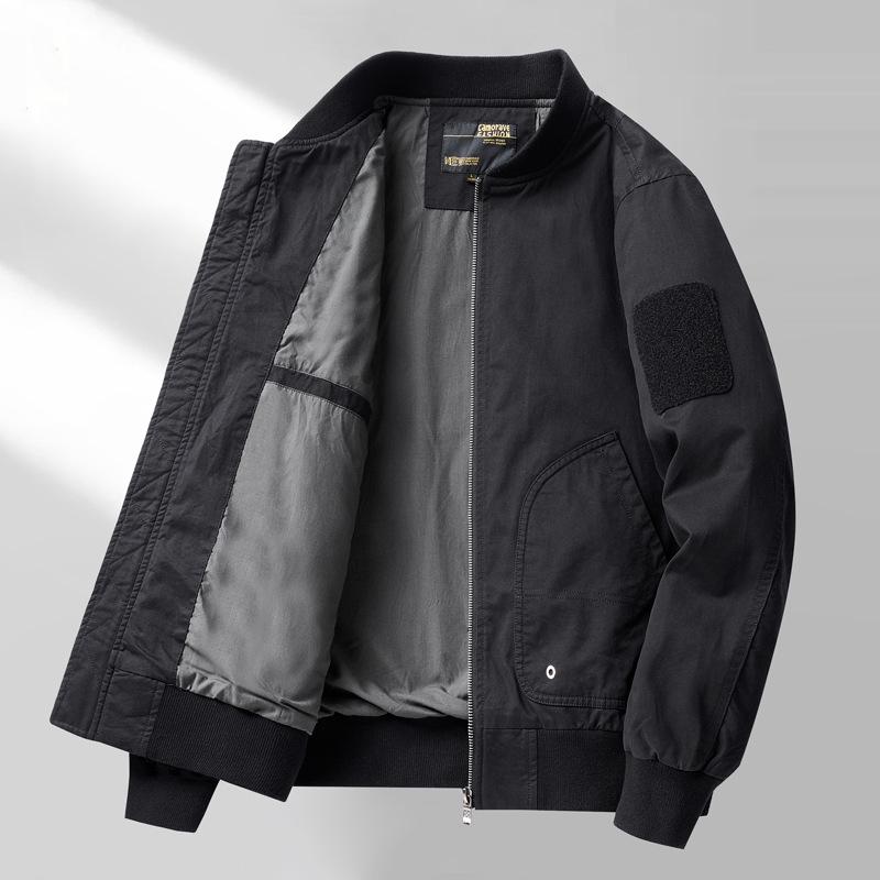 

Мужская легкая хлопковая бейсбольная куртка — повседневный покрой на весну и осень M чёрный