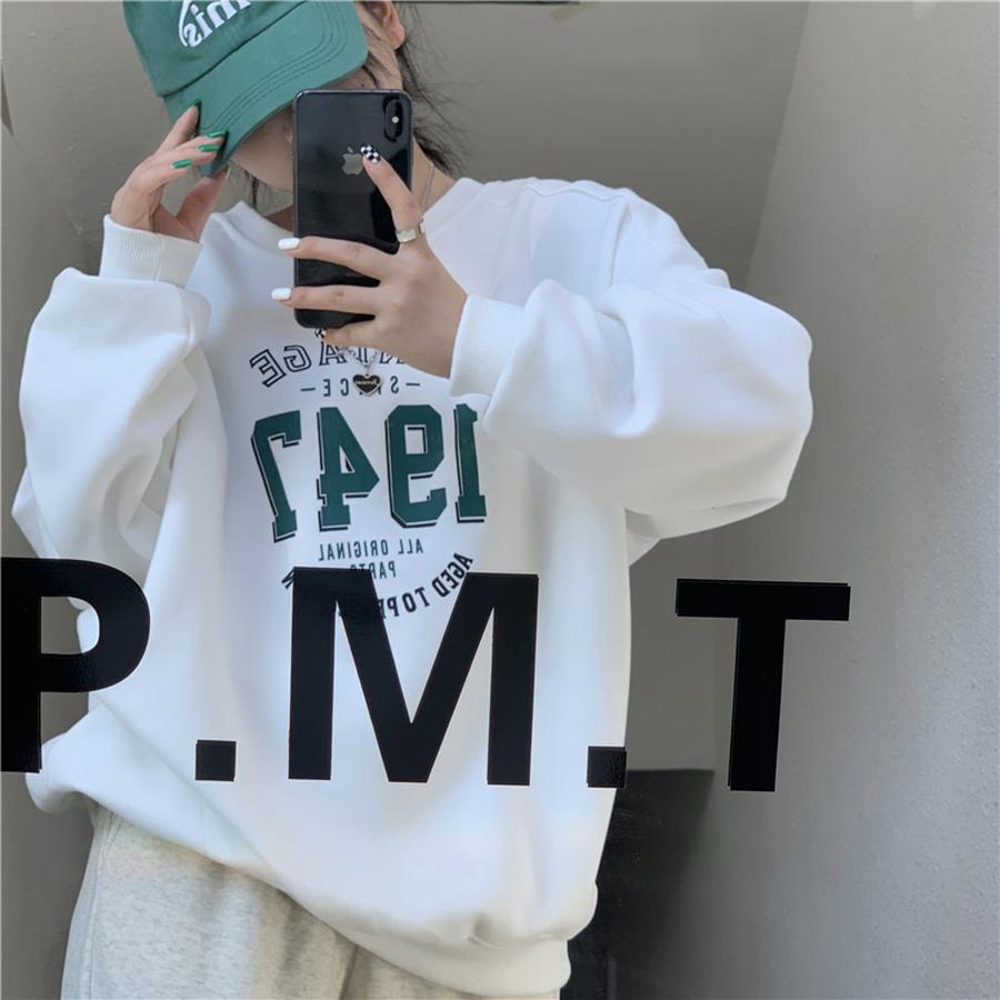 Spring/Autumn Women's Hoodie, Korean Style Loose Long Sleeve Fleece Crew Neck Sweatshirt for Women