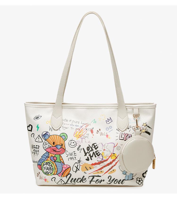 

Little Bear Graffiti Bucket Bag: Women s 2025 Summer Shoulder & Crossbody Handbag, Niche Design & Versatile Fashion слонова кістка