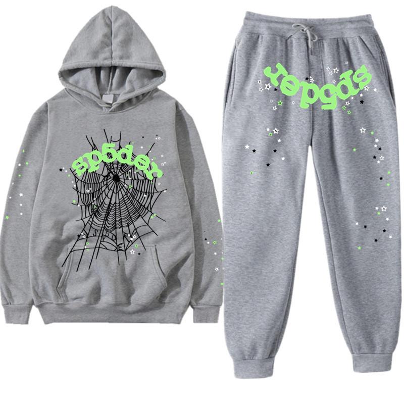European and American Trendy Hip-hop Singer Letter Sp5der Printed Couple Sweater Men's and Women's Hoodies Sweatshirt Set