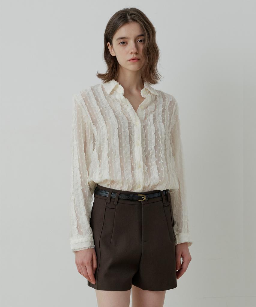 LE STUDIO Dobby Frill See-Through Blouse (Iv)