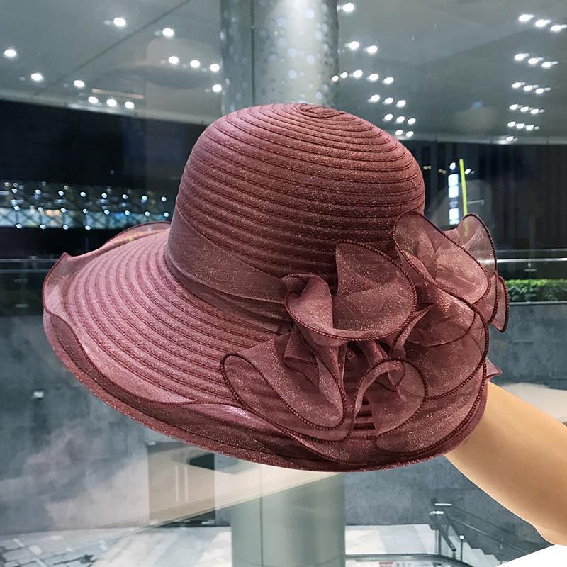 Ladies Sun Hat Summer Elegant Fashion Top Hat Organza Flower Pot Hat Sun Hat