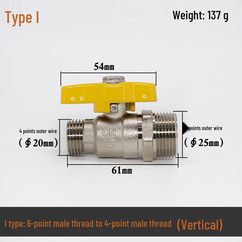 Brass Gas Valve: 4-Point Household Threaded, 6-Point Floor Heating Boiler Ball Valve, Wall-Hung Angle Valve