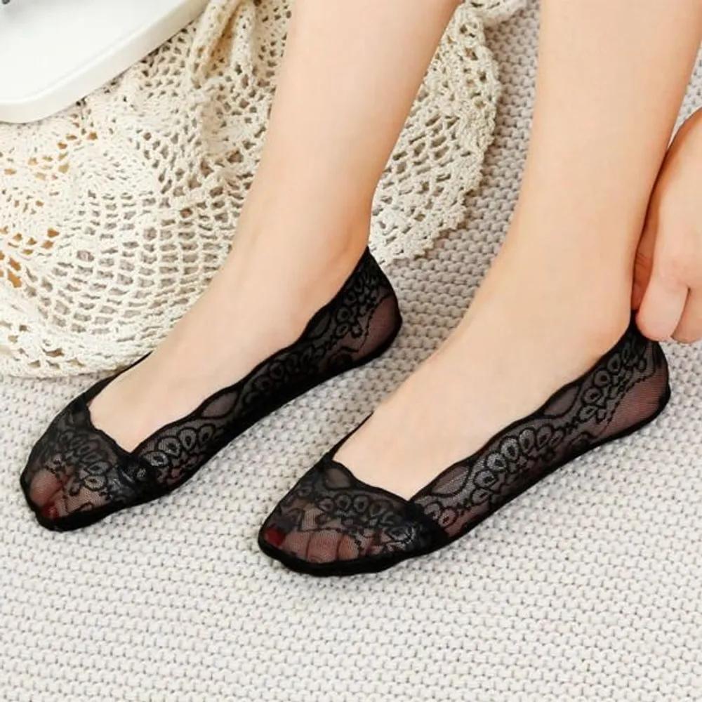 With Market Non-slip Flat Shoe Footies Black Summer Lace Footies