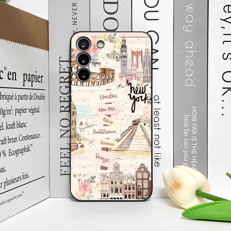 Pink World Map Printed Phone Case for Samsung S24 S23 Ultra S22 S25 Plus S21 S20FE 5G Shockproof Cover for Galaxy S25 Edge Shell