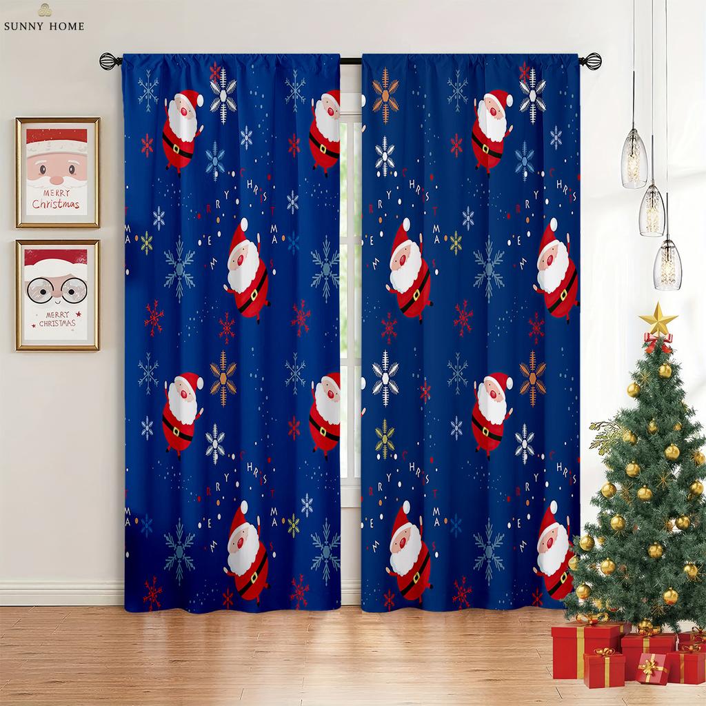 Vánoční dekorace závěsy vánoční stromek Santa Claus kreslený potisk závěsy restaurace ložnice sváteční dekorace závěsy