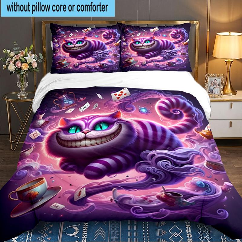 3PCS WonderlCat Fantasy Bedding set,Ideal For1pc Duvet Cover And 2pcs Pillowcases Perfect for Christmas gift,Ideal for Bedroom, Dormitory