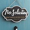 13"x7" No Soliciting Sign for Front Door, Rustic Wooden Hanging Plaque for Business & Store, Embossed Letters, Bold & Effective Message To Keep