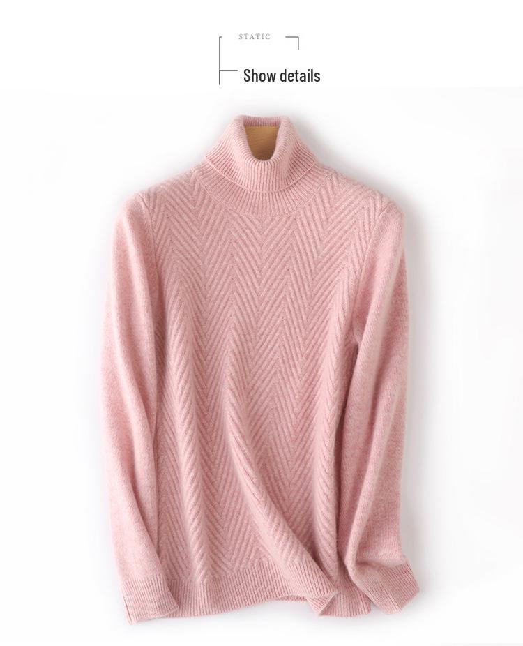 Women's High Collar Solid Color Loose Slimming Knit Pullover – 100% Pure Wool Base Layer Top for Autumn and Winter