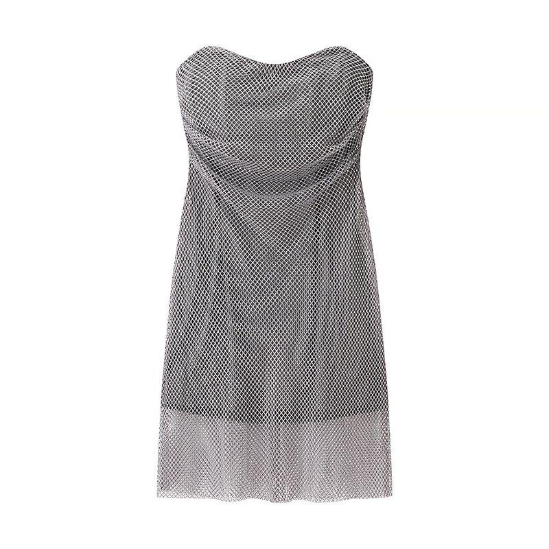 Araltay New Arrival Fashion Style Women's Clothing Fashion All-Match Simple and Tight Strapless Dress Rhinestone Transparent Dress