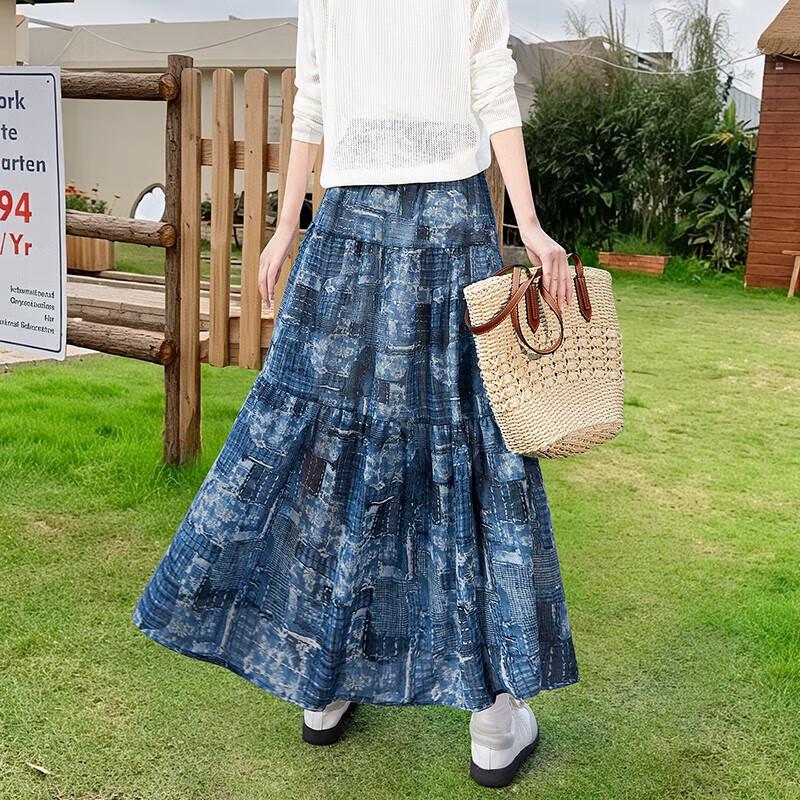 New Chinese Style Ink Print A-Line Long Skirt One Size