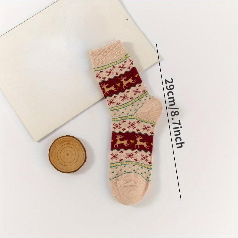 

high qualityWomen s Elk Print Thick Winter Socks - Warm Long Christmas Stockings with Red/White Striped Elk & Snowflake Patterns, Soft Durable 1pc