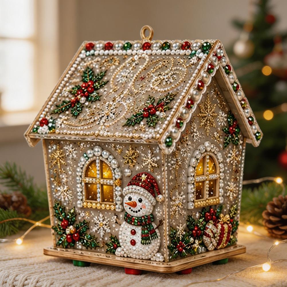 DIY Pearl Craft Kit Christmas Cottage Diamond Painting Set Wooden Pearl Art Christmas Tree Ornaments For Home Decoration Gifts