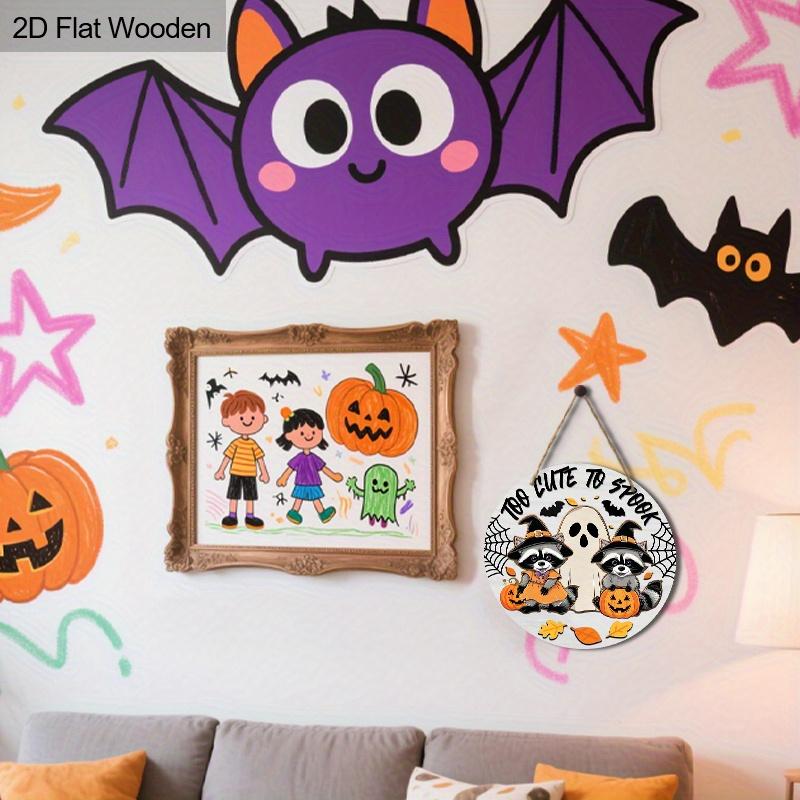 Halloween Wooden Sign with Adorable Raccoon and Ghost Pattern - Figurine Ornaments for Front Door, Wall, Room Decor - Ideal Halloween Gift for Friend