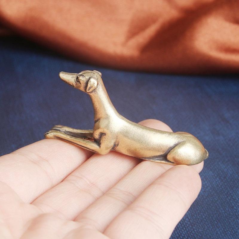 1Pc Mini Solid Brass Vintage Greyhound Figurine - Exquisite Desk Ornament with Delicate Details for Pet Lovers - Unique Collectible and Home Decor
