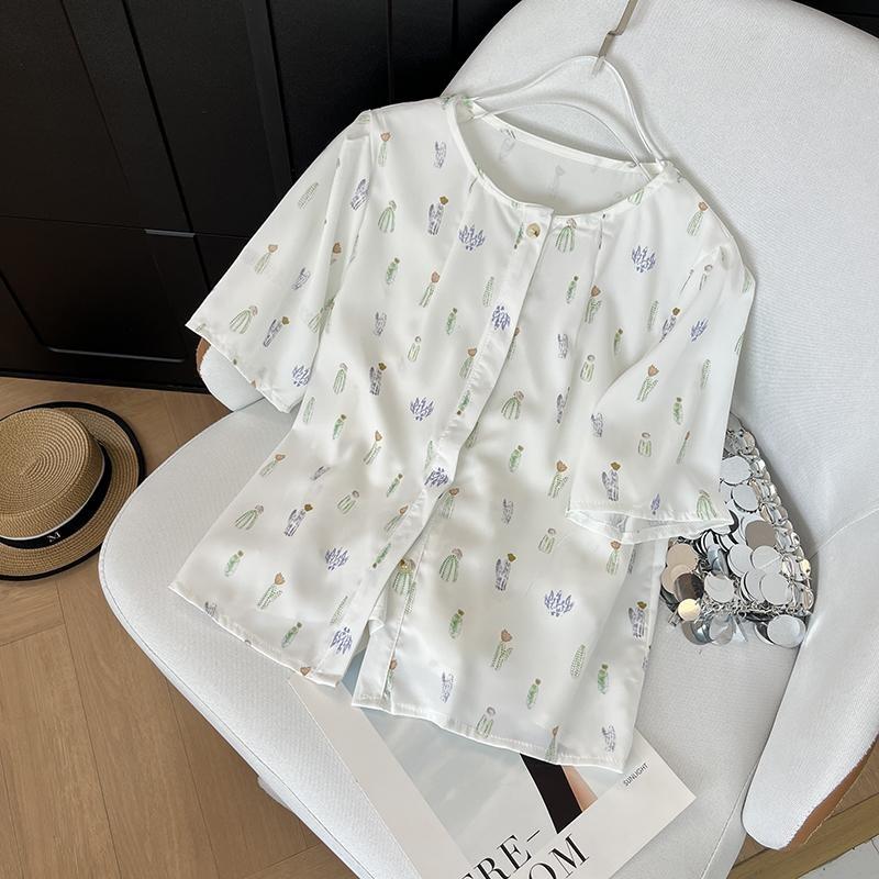 

Рубашка с коротким рукавом с принтом ins Рубашка женская Мори Универсальная Свободная Скрывающая живот Рубашка Летний Топ, скрывающий недостатки фигуры 3XL ([Recommended 138-75kg]) белый