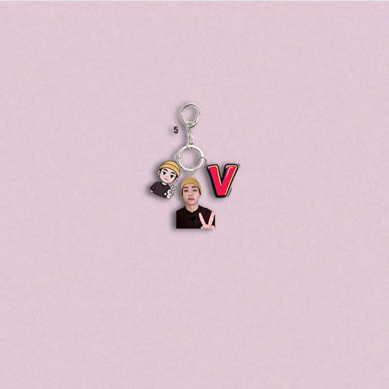 BTS Character+Cartoon Double Keychain, Member-themed Acrylic Keychain, Celebrity Merchandise Support Charm