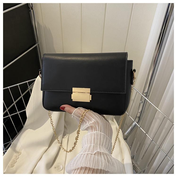 Simple 2025 new fashionable solid color chain texture casual autumn retro foreign style lock underarm women's small square bag