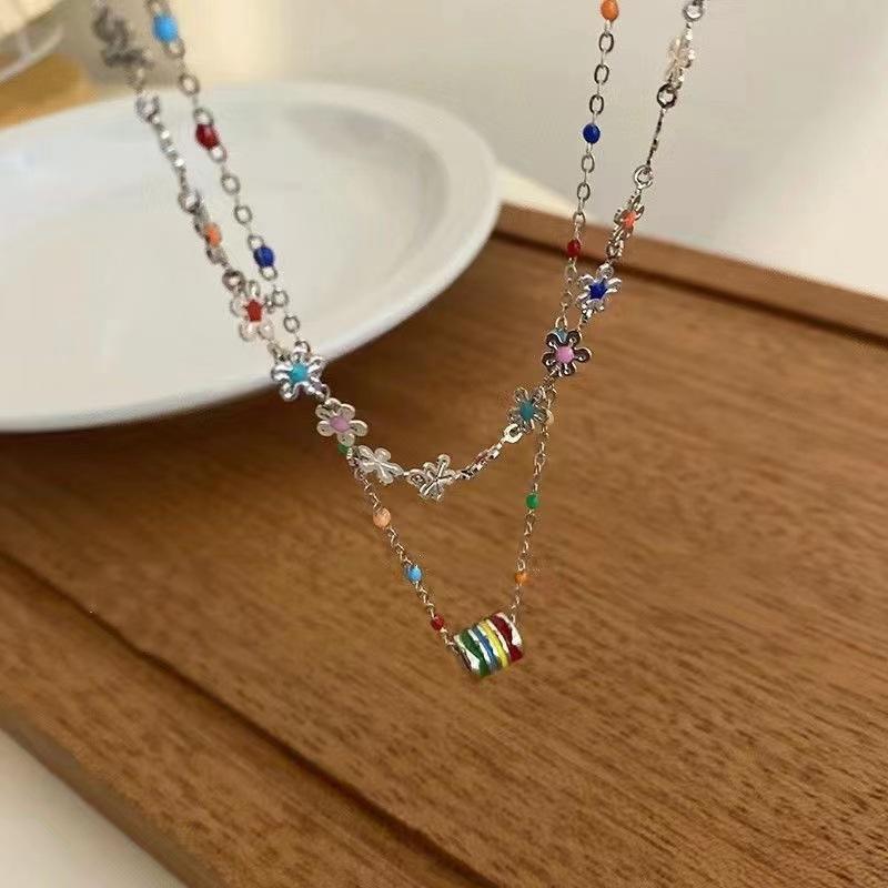 Color Beaded Small Flower Necklace Women'S Summer Temperament Collarbone Chain Versatile Girlfriend Neck Chain