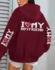 I Love My Boyfriend Printed, Women'S Hoodie Fall Loose Casual Pocket Fleece Pullover