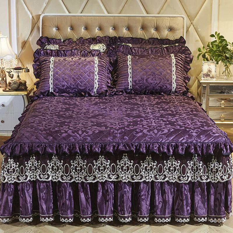 European Style Bed Skirt Lace Velvet Quilted Bedspread Autumn and Winter Thick Warm Fitted Sheet