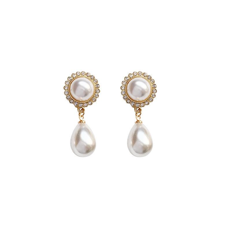 111 Silver Needle Retro Court Fengshui Drop Pearl Earrings Elegant Literary Temperament Earrings Women's Simple Versatile Earrings