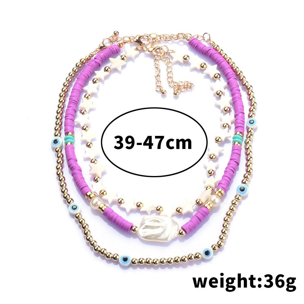 Ethnic Style Acrylic Handmade Soft Pottery Star Eye Necklace Fashion Light Luxury Pearl With Women