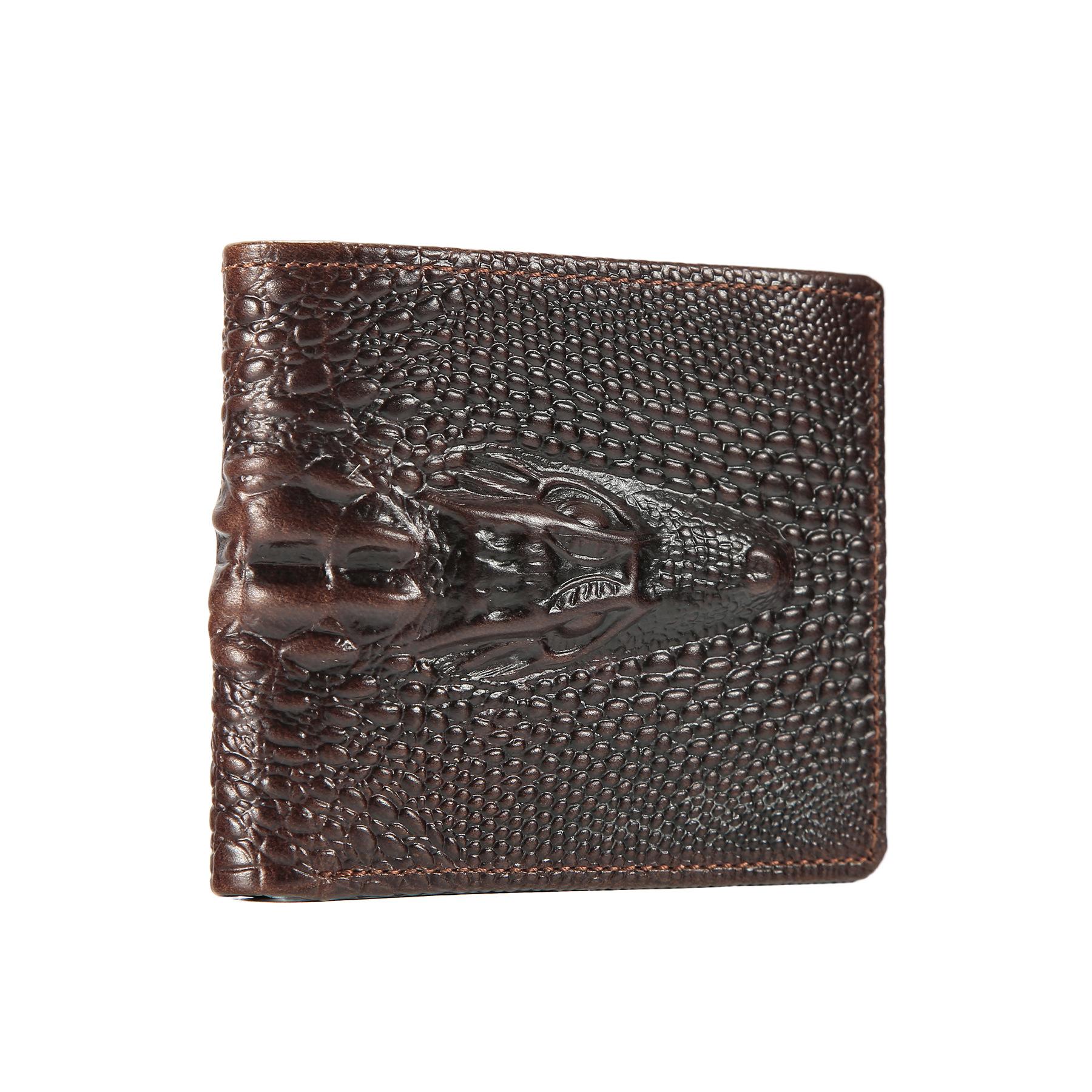 

Cowhide Men s Wallet Embossed Alligator-pattern Change Purse Portable Multi-card Bag Short Leather 9x11x1cm
