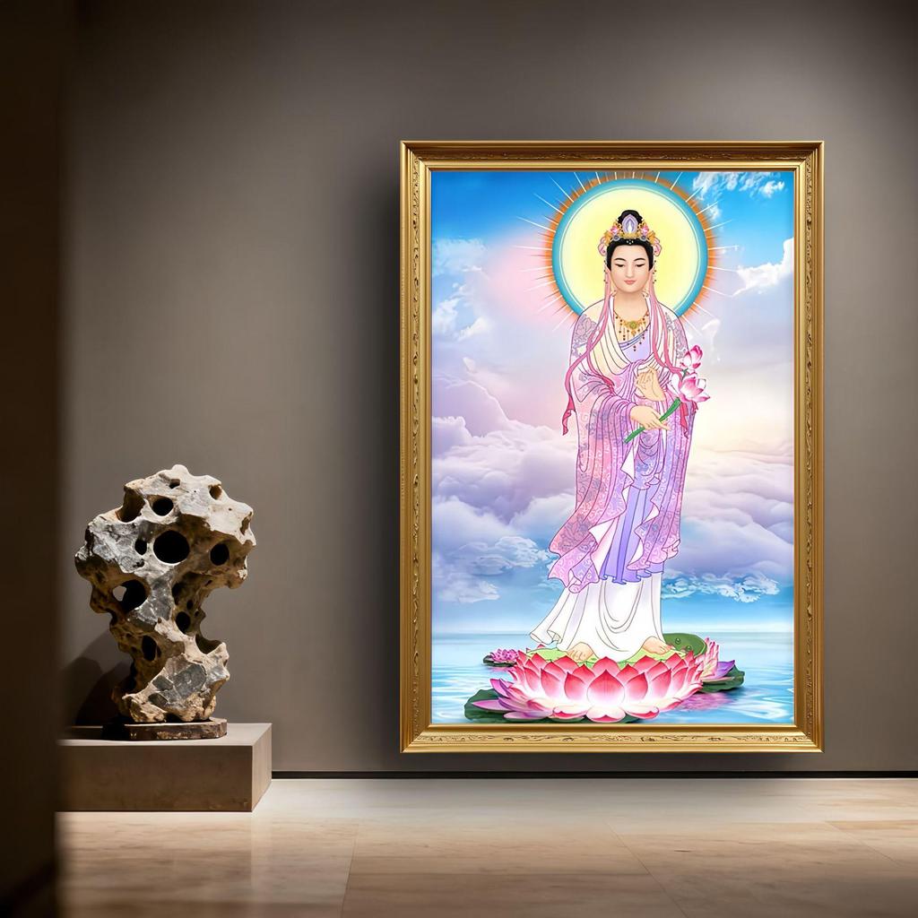 Guanyin Bodhisattva Canvas Mural - Entrance Hall Lobby Decorative Worship Art