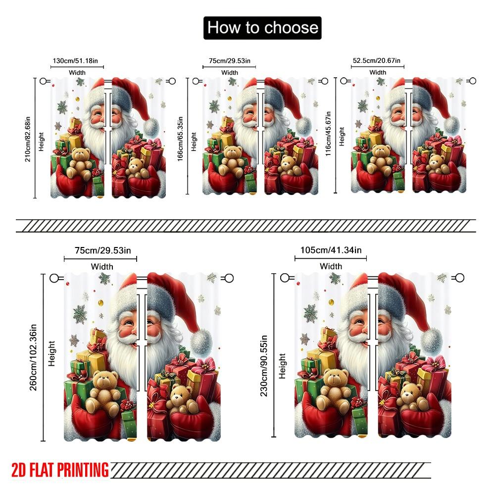 2pcs,2D Plane Printing Minimalist Curtains Santa Claus Merry Christmas Gift (3) Versatile Fabric (without Rod) Gifts for Bedroom