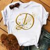 A Letter Combination Tshirt with a Custom Name Suitable for Short Sleeved Women's Clothing with Gold Diamond Letter Font ABCDEF