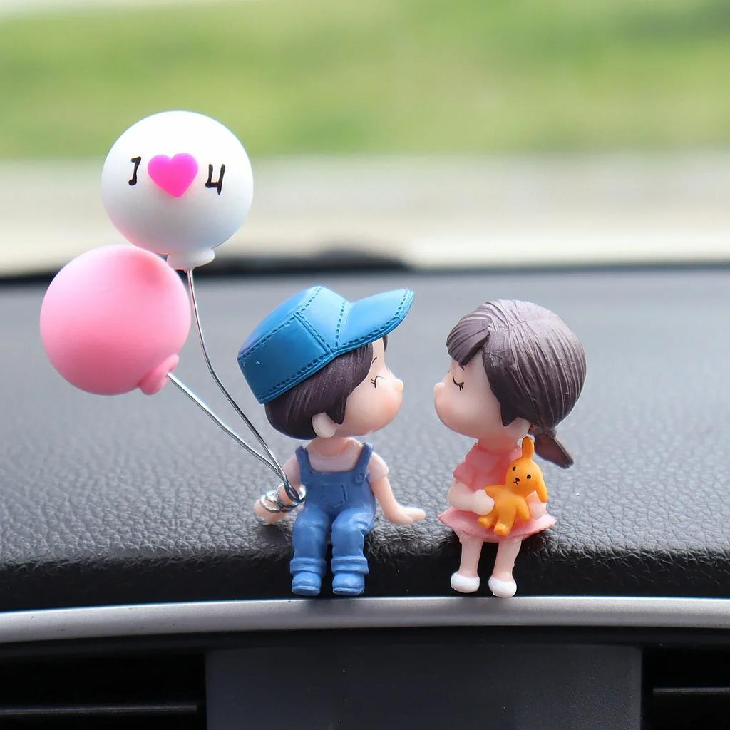 Car Decoration Cute Cartoon Couples Figure Figurines Balloon Ornament Auto Interior Dashboard Accessory for Girls Gifts Supply