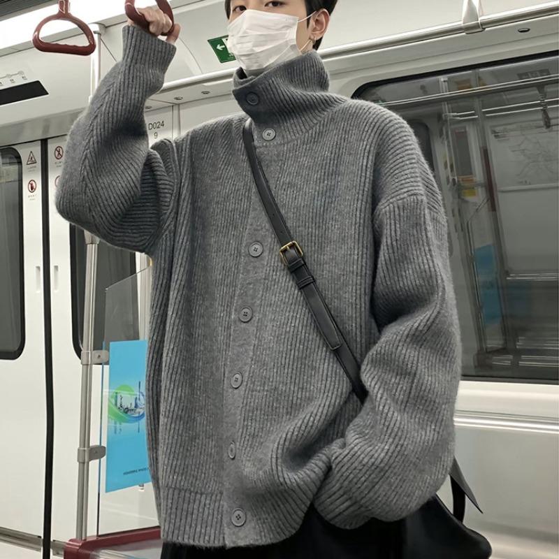 

Осень и зима новый мужской свободный повседневный свитер с высоким воротником куртка M серый