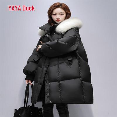 2025 Women's Mid-Length Thick Hooded Down Jacket