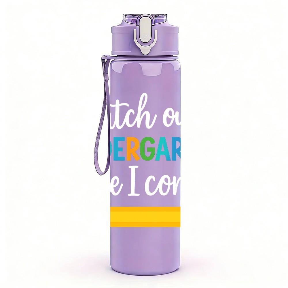 1PC Kindergarten Pencil Text Pattern 750ml Color Plastic Sports Water Bottle Leakproof Flip Straw Lid Suitable for Sports Office Home Use