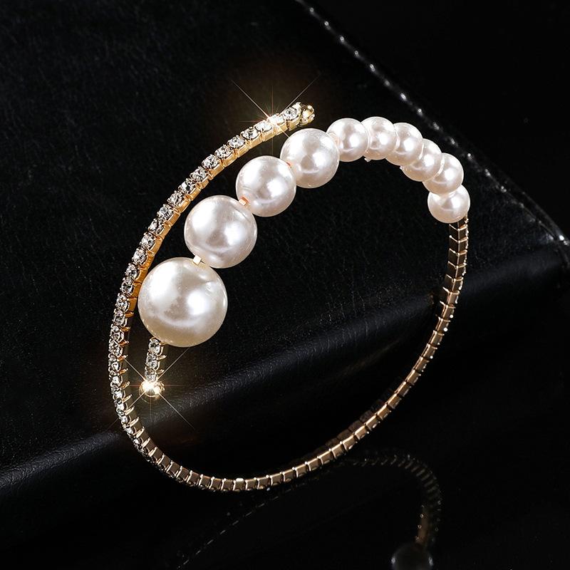 Rhinestone Pearl Multi-layer Bracelet Chain Claw Diamond Bracelet Open Full Diamond Elastic Bracelet