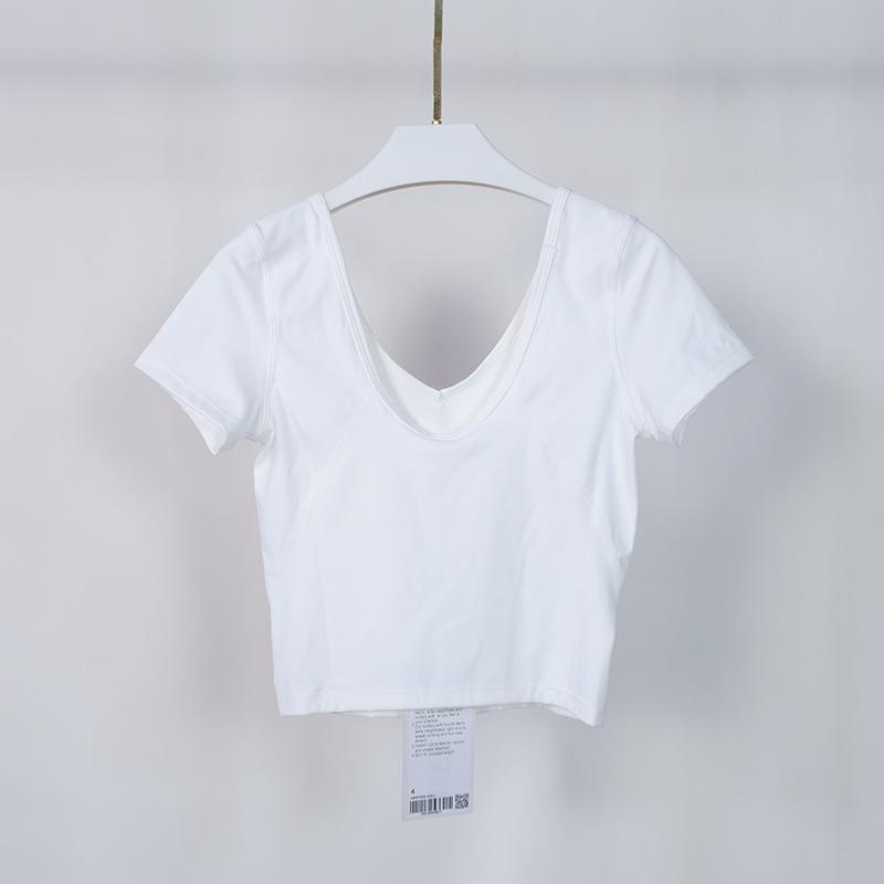

Женская нейлоновая футболка для йоги с V-образным вырезом и U-образной спинкой – Короткий рукав, Сексуальная облегающая посадка, Красивый дизайн спины XL белый