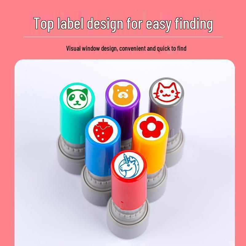 Set of 2 Cute Japanese Mini Stamps: Office Planner, Decorative Cartoon Stars, Smiley Faces, Red Flowers.