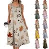 Women's Fashion Casual Sleeveless Button Floral Print Dress with Pocket