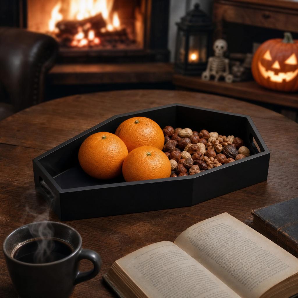 Black Wooden Coffin Storage Box, Halloween or Everyday Organization and Decor