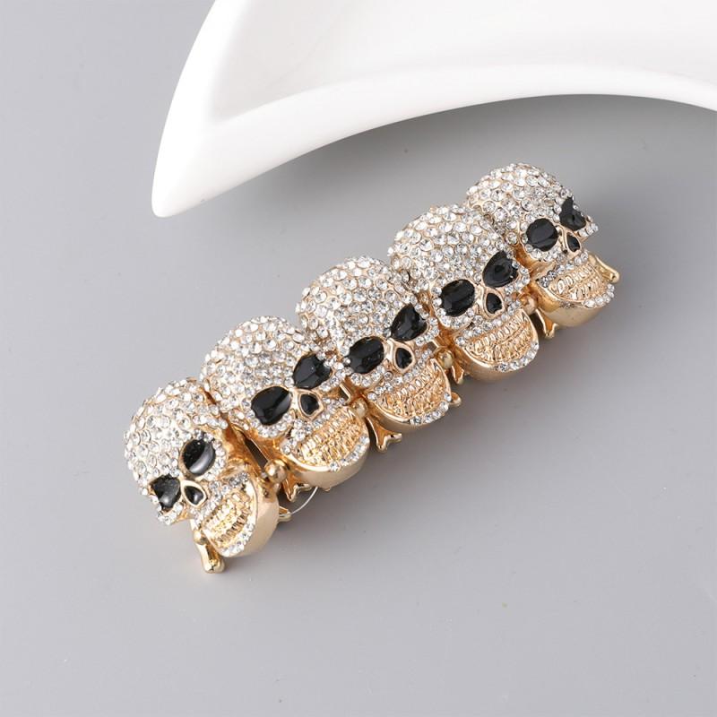 Punk Skull Rhinestone Bracelet Gold Tone Bone Chain Cuff Halloween Hip Hop Unisex Fashion Accessory