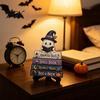 Cute Ghost Figurine Halloween Reading Figurine, Wooden Desktop Ornaments, Vintage Style Window Ornaments Statue with Stand for Home Tabletop Fireplace