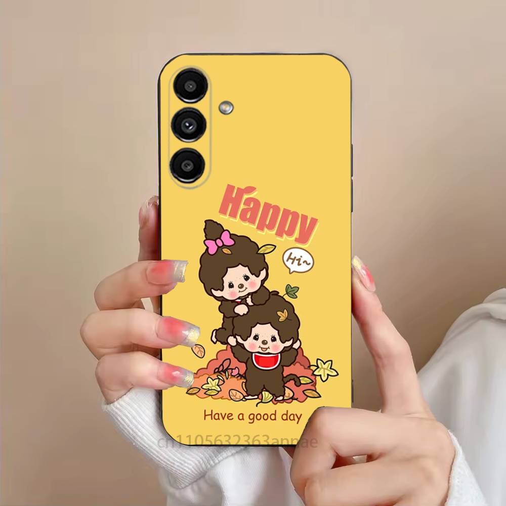 

Cute Monchhichis Phone Case For Samsung S25,24,21,22,23,S30,Ultra,S20,Plus,Fe,Lite,Note,S10,S9,Black Soft Shell SamsungS24plus
