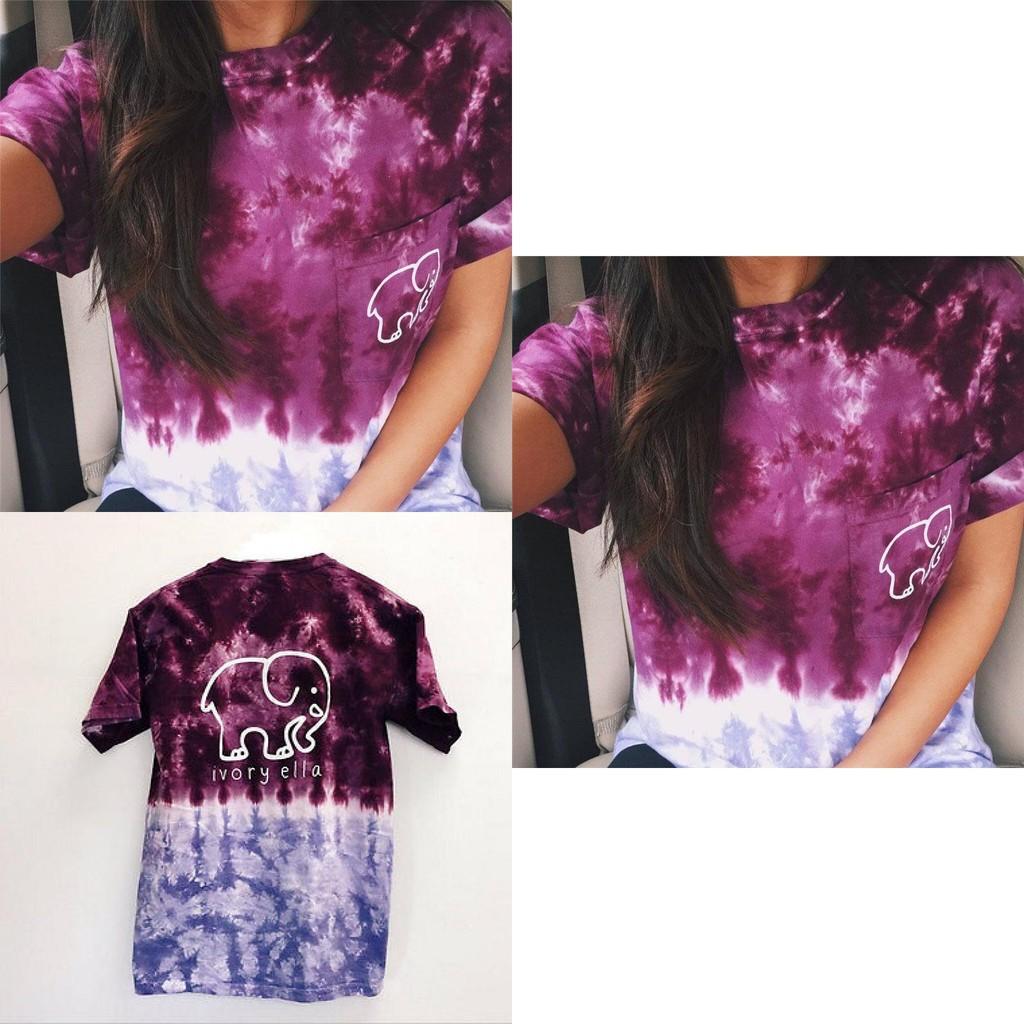 Elephant Print T Shirt For Women With Polyester Fabric Summer Casual Short Sleeve Top For Teen Girls