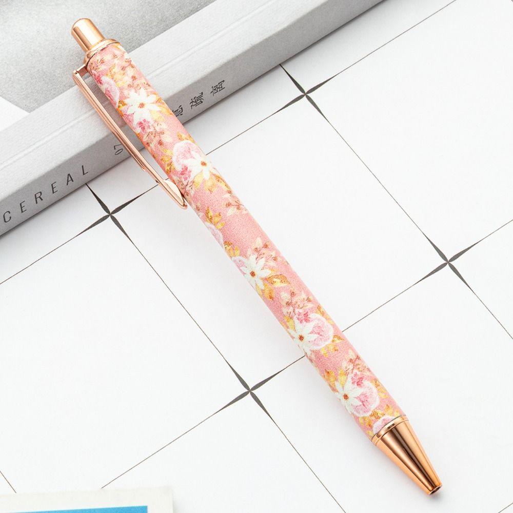 Cute Cartoon Press Metal Pen Creative Ballpoint Pens Portable Heart Flower Pens Office Supplies