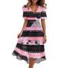 Women V Neck Short Sleeve Casual Dress Vintage Floral Print Midi Dress with Wrap Style and Flared Hem Suitable for Daily Wear