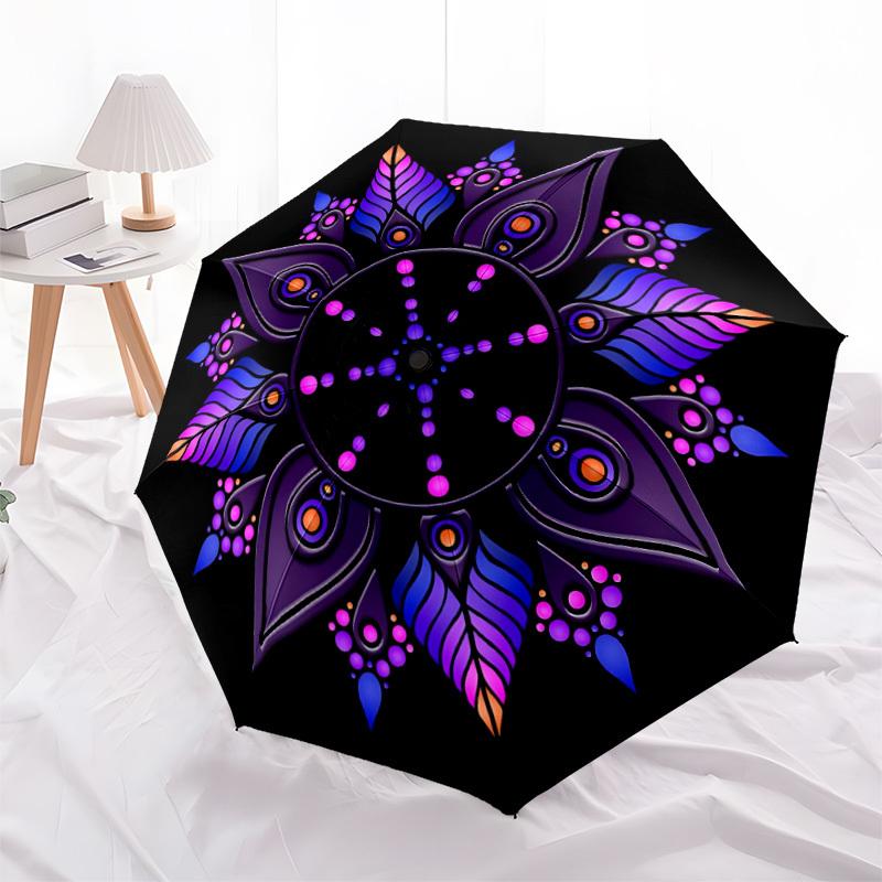 1pc Mandala Automatic Umbrella | Portable Foldable 8-Rib Manual Open, Cute Birthday & Holiday Gift for Outdoor yy260107115