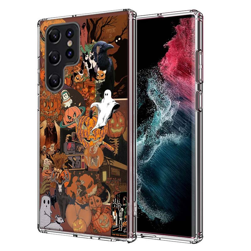 Halloween Fall Art Witch Cat Capa Phone Case For Samsung S26 Ultra S25 Edge Galaxy S23 S21 S20 S24 FE S22 S10 Plus Cover Clear T