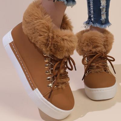 Bottes de Neige Chaudes d'Hiver 2024 Femmes Épais Peluche Plateforme à Enfiler Bottines Femme Grande Taille 43 Antidérapantes Fausse Fourrure Coton